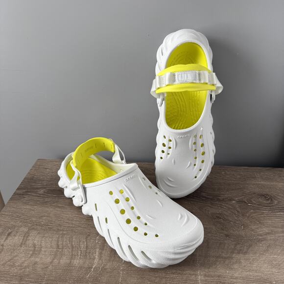 Crocs Shoes Mens Size 12 White Yellow Echo Clog Slip On Foam Comfort Sandals - Picture 2 of 9